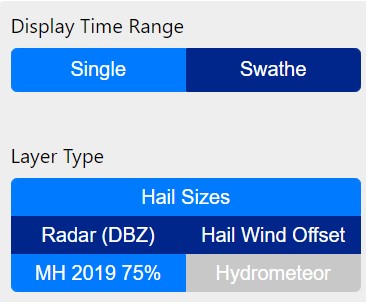 Select 'Radar (DBZ)', 'Hail Wind Offset' and 'Swathe'